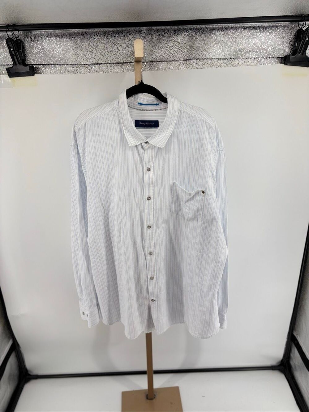 Tommy Bahama Mens 3XL Tencel Cotton Striped Long Sleeve Shirt White Blue